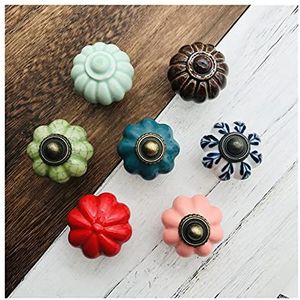 Keramische knoppen, kastknoppen, 8-delige keramische pompoenknop met meerdere patronen, retro kast, ladegreep, keukenmeubelkast, kastdeurgreep (Color : Silver)