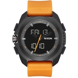 NIXON Ripley A1267 - analoog en digitaal horloge voor heren - expeditie en avontuur sporthorloge - herenmode horloge - 47 mm wijzerplaat, 23 mm PU-band, Zwart / Saffraan, One Size, Ripley