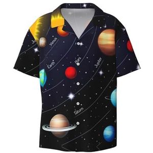 Solar Galaxy Print Overhemden met korte mouwen voor heren, met zak, casual, button-down shirts, zakelijk overhemd, Zwart, XXL