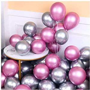 Ballonnen 10 stks 5/10 / 12 inch glanzende metalen parel latex ballonnen dikke chroom metalen kleuren helium lucht ballen verjaardagsfeestje decor Heliumballonnen (Color : Pink and silver, Size : 12