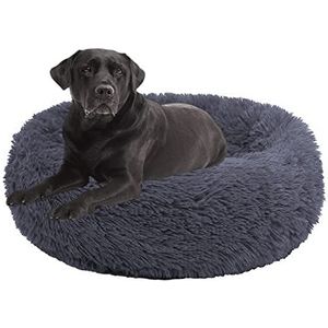 Rond huisdierbed Kalmerend hondenbed, grote hondenbedden, wasbaar, donut hondenbed medium klein, wasbaar, puppy knuffelbed kitten bed, hondenbed voor hondenhok krat, 150cm, donkergrijs