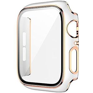 DYPERO Glas + Cover voor Apple Watch Case 45mm 41mm 44mm 40mm Twee kleuren Screen Protector Bumper iWatch Series 8 7 6 SE 5 4 3 42 mm 38 mm (kleur: wit roségoud, maat: serie 1 2 3 42 mm)