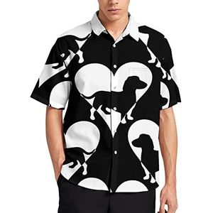 Teckel hond met hart Hawaïaans shirt voor mannen zomer strand casual korte mouwen button down shirts met zak