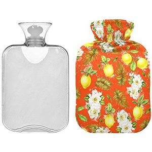 Warm Water Fles Met Cover 1L Tropische Zomer Gouden Citroenen Gardenia Oranje Warm Water Bag Warm/Koud Kompres Hals en Schouder Pijnbestrijding