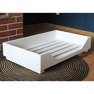 dekorie67 Hondenmand van hout voor middelgrote honden - 80 x 50 cm - kleur: wit - hondenmand / hondenbank / kattenbed van massief hout