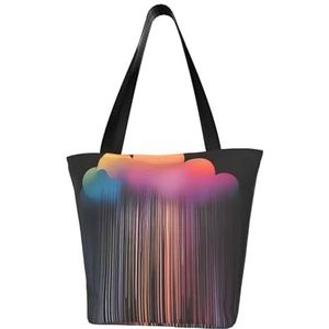 AkosOL Kleurrijke regenboog regen klassiek gedrukt ontwerp, lichtgewicht gewatteerde handtas met grote capaciteit, geschikt om te winkelen, fitness, modieus en gemakkelijk te matchen met het leven,