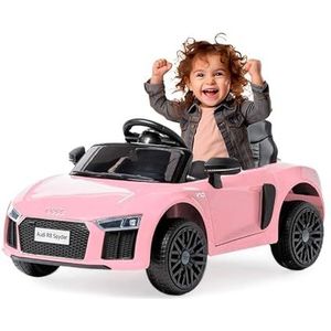 ATAA CARS Auto voor kinderen en meisjes, compatibel met Audi-roze, zitting van leer, sleutels, Eva-elektrische auto met accu 12 V en afstandsbediening