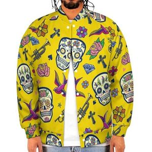 Sugar Skull Patroon Grappige Mannen Baseball Jacket Gedrukt Jas Zachte Sweatshirt Voor Lente Herfst