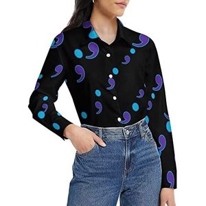 Semicolon Suicide Prevention Damesshirt met lange mouwen, button-down blouse, casual werkshirts, tops, M