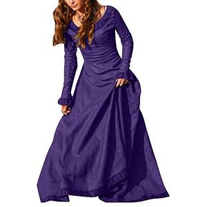 ShiFan Middeleeuwse kleding dames lange mouwen jurk maxi-jurk retro ronde hals jurk Halloween kostuum gothic jurken, paars, XL