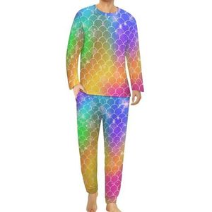 Coloful Starry Rainbow Zeemeermin pyjama voor heren, loungewear met lange mouwen, bovendeel en onderkant, 2-delig nachtkleding
