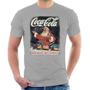 Coca Cola Santa Holidays komen Kerstmis T-shirt voor heren, Hei Grijs, XL