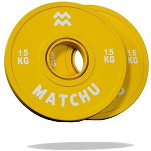 Matchu Sports | Fractional plates | (Mini) halterschijven | 0,25-2,5 KG | Diameter 50MM | Set van (5X) 2 stuks | Halterschijven | Bumperplates | Gewichtsschijven (Geel - 1,5 KG)