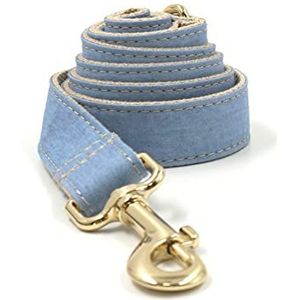 Huisdier Aangelijnd Lichtblauwe denim gepersonaliseerde hondenhalsband en riem set vlinderdas hondenharnas meisje Hondenriem (Color : Blue, Size : L Neck 49-55cm)