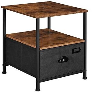 SONGMICS Nachtkastje, nachtkastje, bijzettafel, voor opslag, met lade, 2 planken, industriële stijl, voor woonkamer, slaapkamer, vintage bruin-zwart LVT02H