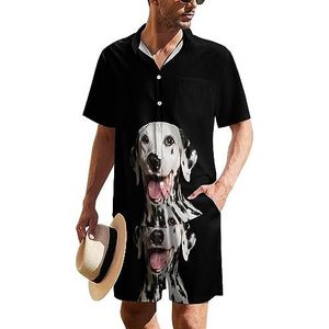 Sming Dalmatische hond Hawaiiaanse pak voor heren, set van 2 stuks, strandoutfit, shirt en korte broek, bijpassende set
