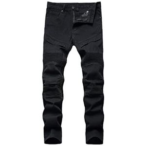 GFRFDN Mens Katoen Biker Jeans Casual Wit Zwart Geplooide Jeans Mannen Broek Casual Denim Broek Heren Jeans, 937zwart, 36W