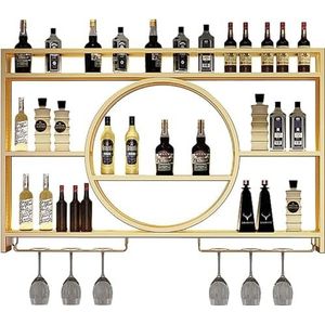 Wall Mounted Wine Racks Metal,Wine Rack For Cupboard, Hanging Industrial Round Wine Racks, Bar Unit Floating Shelves, Glass Rack Iron Display Stand for Home, Restaurant,(Size:140cm/55in,Color:goud)
