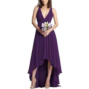 Dames dubbele V-hals bruidsmeisje jurk plus size lange open rug strand bruiloft party jurk, Pruim, 38