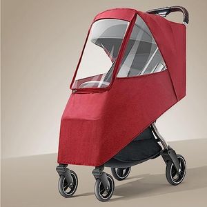 Regenhoes voor Kinderwagen, Transparante Kinderwagenbeschermer voor Buiten (Wijn rood)