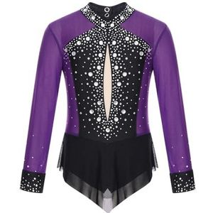 NUOYIXUAN Gymnastiekpak voor meisjes, ritmisch gymnastiekpak voor meisjes, body met strass, kunstschaatsen, ballet-bodysuit (paars, 16)