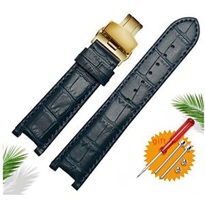 Echt Lederen Horlogeband for GC Polsband 22x13mm 20x11mm Notched Strap Withstainless Stalen Vlindergesp (Color : Blue gold, Size : 20-11mm)