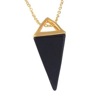 Natural Gem Stone Pyramid Pendulum Pendant Crystal Quartz Onyx Necklaces Suspension for Women Men-Black Agates GOLD