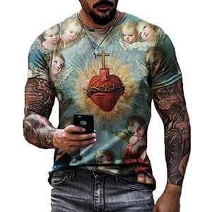 kewing Mannen 3D patroon Jesus T-Shirt Mode Casual Korte Mouwen Gedrukt T-Shirt Crew Neck Top, 0030, S