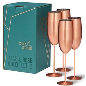 Oak & Steel - 4 Mat Roségouden RVS Champagneglazen (285 ml, 25 cm) - Stijlvol en Duurzaam Cadeau