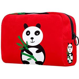 Kleine make-uptas voor dames, make-uptas, cosmetische reistas,Rode originele panda Afdrukken