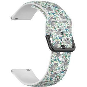 RYANUKA 18mm Zachte Siliconen Sport Horloge Band met Quick Release (Leuke Grijze Koalas Ornamenten Tropical) Vervanging Smartwatch Strap Armband