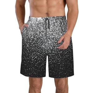 JIAWUJYNB Glanzende zilveren glitterprint strandshorts voor heren, zomershorts met sneldrogende technologie, licht en casual, Wit, S