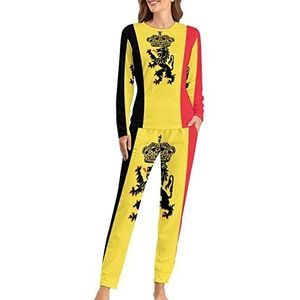 Belgische vlag badge zachte dames pyjama lange mouw warm fit pyjama loungewear sets met zakken 6XL