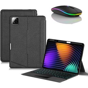 Toetsenbordhoes voor Xiaomi Mi Pad 7/7 Pro 11,2 inch 2025, Afneembaar Draadloos Achtergrondverlichting Toetsenbord met Potloodhouder, Dunne Slanke Foliodekking met Bluetooth-Muis
