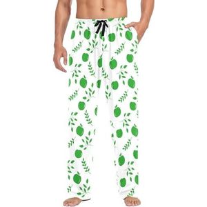 LI ZHI XIN Herenpyjamabroek, lange pyjamabroek, lente, herfst, dunne losse stijl, elastische tailleband met zak, S-XXL fruitbladpatroon, Meerkleurig, S