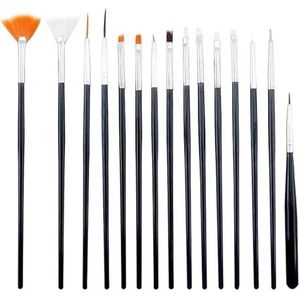 Een nagelschildering, Set van 8/15 nagelkunstkwasten, professionele tekenpen, gradiëntverfkwast, UV-gel, bloemenverfgereedschap(Balck-15pcs)