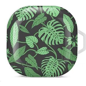 Tropisch patroon met monstera bladeren oordopjes hoesje compatibel met Samsung harde beschermhoes wit stijl