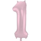 Folat - Folieballon Cijfer 1 Pastel Roze Metallic Mat - 86 cm