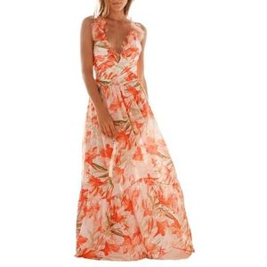 HFYRBDKSPI Dames Boho Bloemenprint Badpak uit één stuk V-hals Rug Stropdas Badpak met Strand Cover Up Rok,Orange set,L
