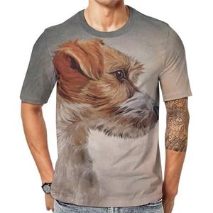 Jack Russell Terrier T-shirt met korte mouwen voor heren, ronde hals, print, casual T-shirt, tops, 2XL