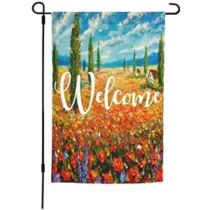 Tuinvlag 30x45cm, velden en bloemen prachtig landschap zomer vlaggen muur decor veranda vlag, voor feesten, parade