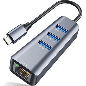 USB C naar Ethernet-adapter, ABLEWE 4-in-1 RJ45 naar USB-C/Thunderbolt 3 naar Gigabit Ethernet LAN Netwerkadapter voor MacBook Pro/Air 2021/2020/2019, iPad Pro 2021, Chromebook, XPS