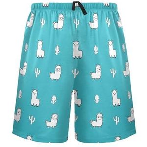 LI ZHI XIN Herenpyjamabroek, korte pyjamabroek, zomer casual shorts, elastische tailleband met trekkoord, rechte losse pasvorm met 2 zakken, S-XXL dierenalpacapatroon, Meerkleurig, S