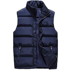 Mens Warm Mouwloos Outdoor Vest Staande Kraag Vest Gewatteerde Rits Pocket Gilet, Blauw, XXL