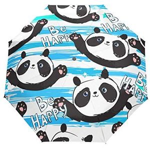 Jeansame Gelukkig Panda Gestreept Zwart Wit Vouwen Compact Paraplu Automatische Regen Paraplu's voor Vrouwen Mannen Kid Jongen Meisje