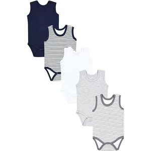 TupTam Baby Jongens Rompertjes Zonder Mouwen 5-Pack, Streepmix blauw grijs, 92