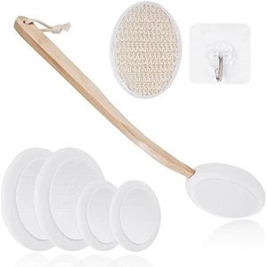 Incrèmehulp voor de rug, 7-delige set, rugincrèmers, badborstel, lichaamsborstel met lange steel, multifunctionele afneembare rugborstel voor peeling, massagelotion crème