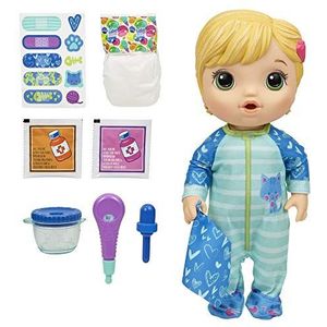 Hasbro E69375X0 Baby Alive- Mix My Medicine Blonde Baby Doll- Drinks & Wets- Incl Kitty-Cat Pajamas & Doctor Accessories- Interactive Toys for Kids- Ages 3+, Blue/Skin/Yellow, Height: 34 centimeters