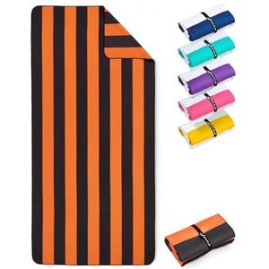 Fit-Flip Stranddeken XXL - Microvezel strandhanddoek groot - handdoek licht en sneldrogend - 100% gerecyclede badhanddoek - Oranje-Donkergrijs gestreept 200cmx90cm