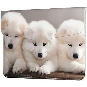 Kleine Witte Honden Patroon Print Lederen Laptop Sleeve Case Waterdichte Computer Cover Tas Voor Vrouwen Mannen